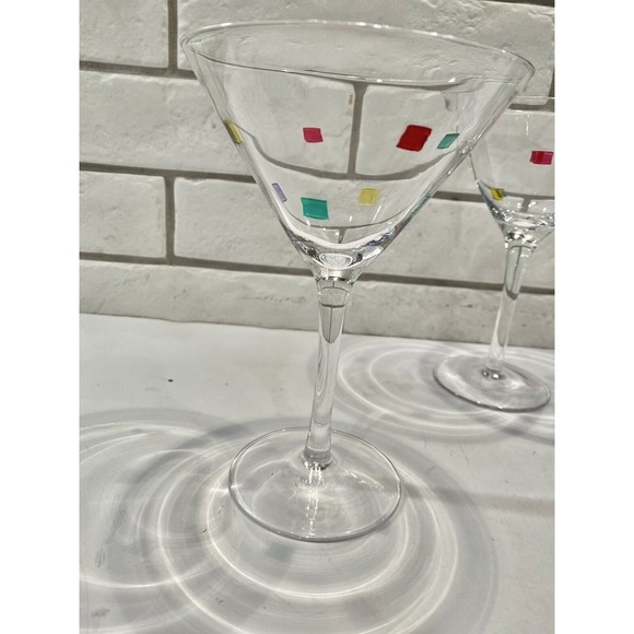 Art Deco Glass Martini glasses Confetti with Matching Shaker Qty 3 - Picture 5 of 12